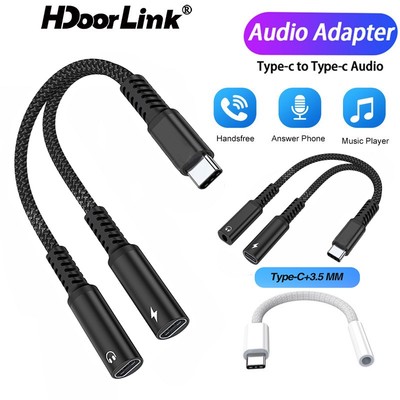 Hdoorlink 2In1 USB C Sang Type-C 3.5MM Bộ Chuyển Đổi Tai Nghe Loại C Bộ Chia Âm Thanh Aux Adapter Loại C Sạc Adapter