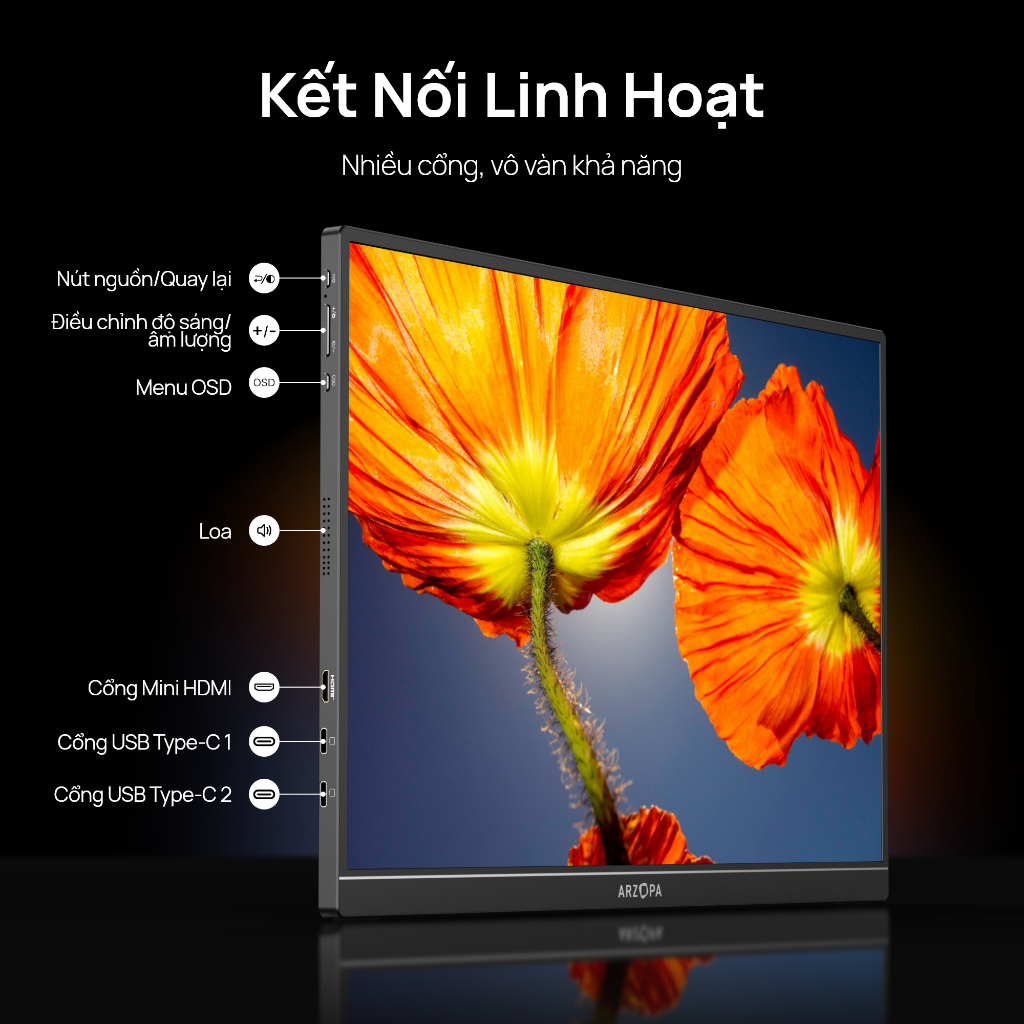 ARZOPA Z1RC, Màn hình di động 16 "2.5K, Giá đỡ chân đế HDR 2560x1600, Màn hình máy tính xách tay HDMI 500nits 8bit QHD USB-C, Màn hình IPS 16: 10 cho điện thoại Mac PC PS Xbox Switch | BigBuy360 - bigbuy360.vn