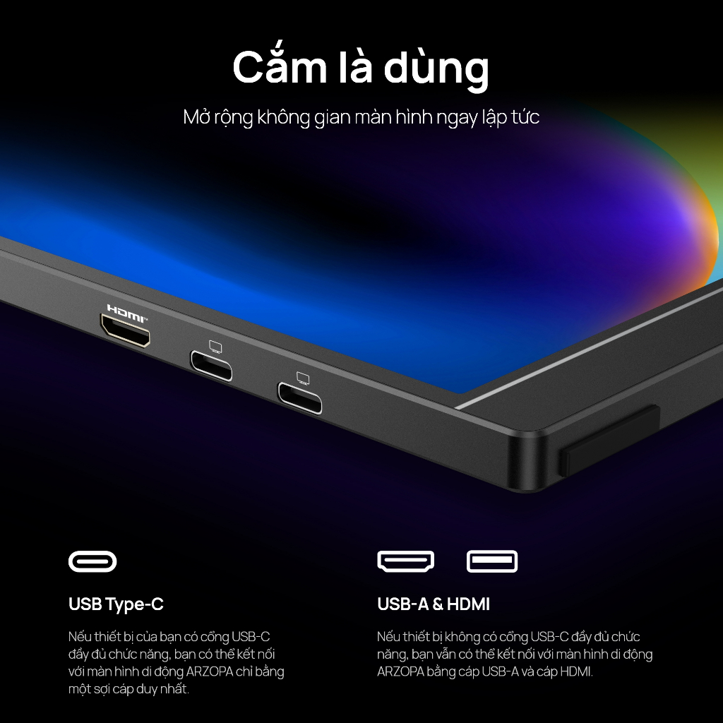 ARZOPA Z1RC, Màn hình di động 16 "2.5K, Giá đỡ chân đế HDR 2560x1600, Màn hình máy tính xách tay HDMI 500nits 8bit QHD USB-C, Màn hình IPS 16: 10 cho điện thoại Mac PC PS Xbox Switch | BigBuy360 - bigbuy360.vn