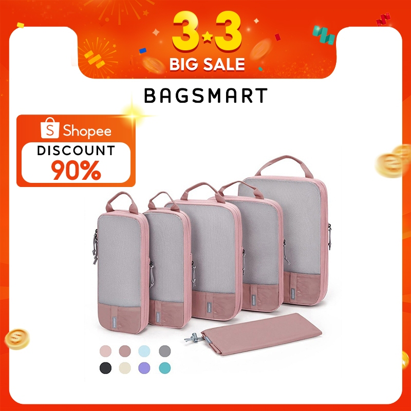 BAGSMART Bộ 6 túi đựng đồ Compression Packed Cubes du lịch dạng khối nén có thể mở rộng