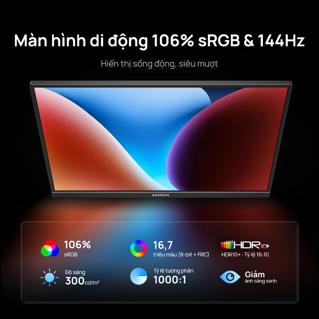 Màn hình chơi game di động ARZOPA 16.1 '' 144Hz, 100% sRGB, 1080P FHD với màn hình máy tính xách tay HDMI HDR cho Switch, PlayStation, Xbox, PS5, Mac | BigBuy360 - bigbuy360.vn