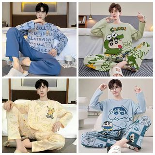 Bộ Đồ Ngủ Nam Dài Tay Có Quần In Hoạt Hình - Phù Hợp Làm Homewear