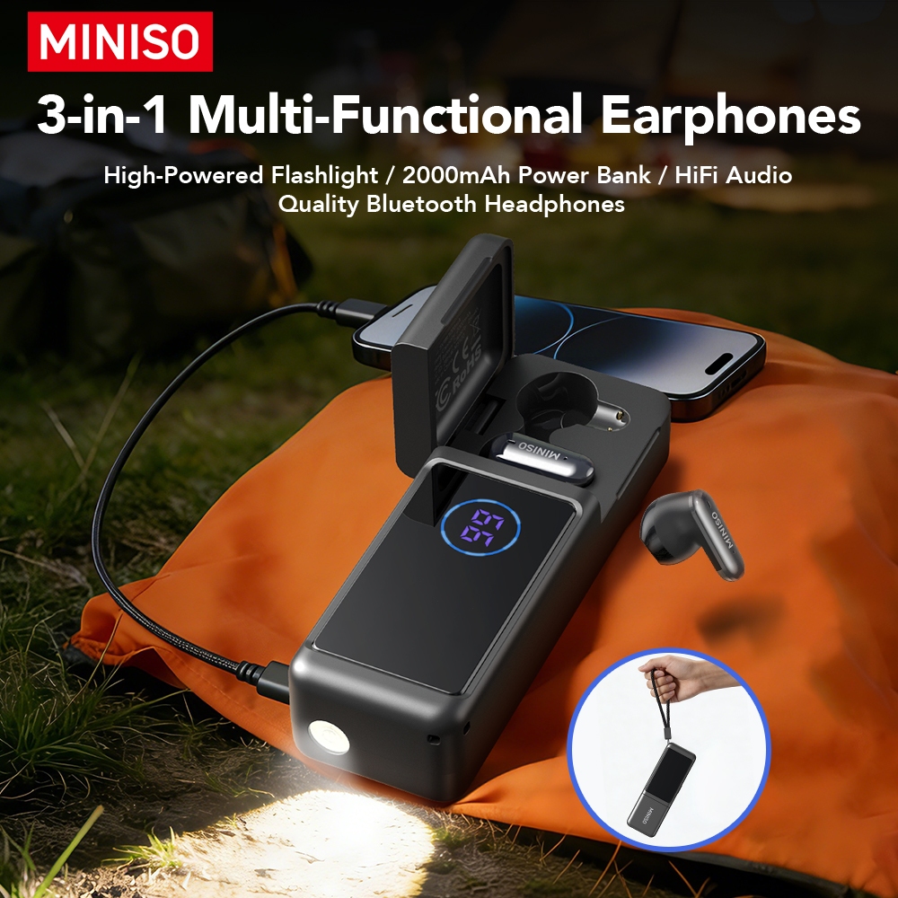 Tai nghe dịch thuật không dây MINISO MS120 AI 3 trong 1 (Power Bank / Đèn pin / Âm thanh HiFi) Tai nghe Bluetooth đa chức năng cần thiết cho du lịch ngoài trời | BigBuy360 - bigbuy360.vn