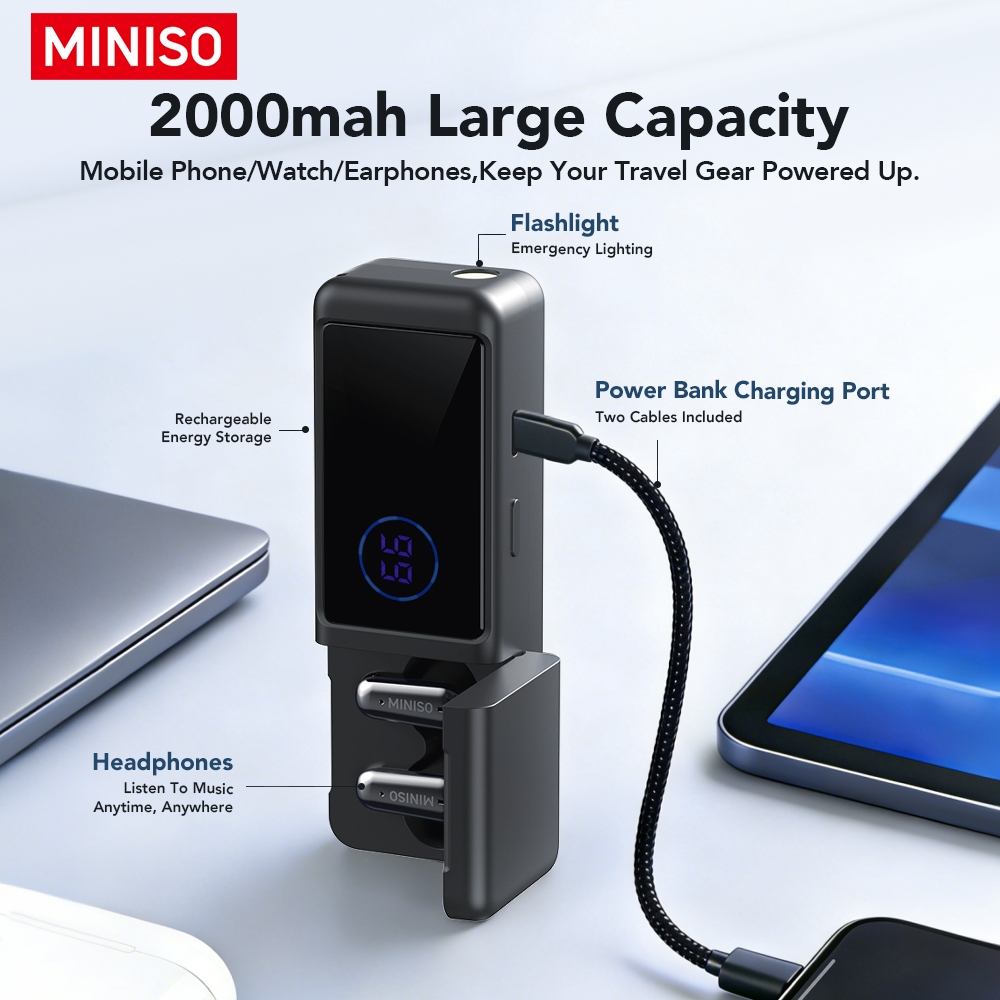 Tai nghe dịch thuật không dây MINISO MS120 AI 3 trong 1 (Power Bank / Đèn pin / Âm thanh HiFi) Tai nghe Bluetooth đa chức năng cần thiết cho du lịch ngoài trời | BigBuy360 - bigbuy360.vn