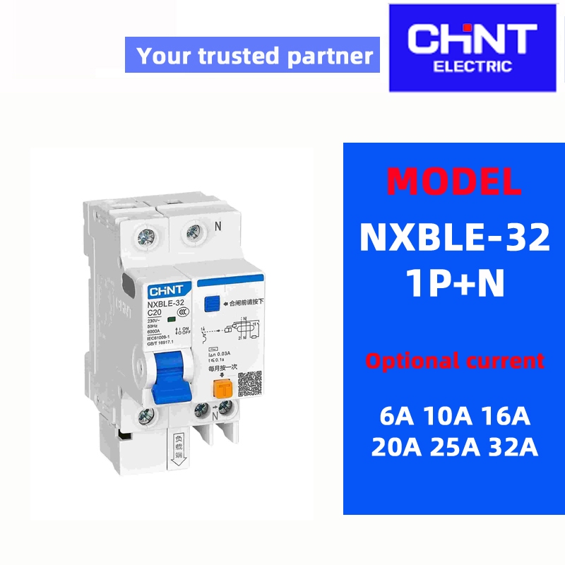 CHINT NXBLE-32 1P 2P 3P 4P C 10A 16A 20A 25A 32A Bộ ngắt mạch thu nhỏ (30mA) bảo vệ rò rỉ đất MCB