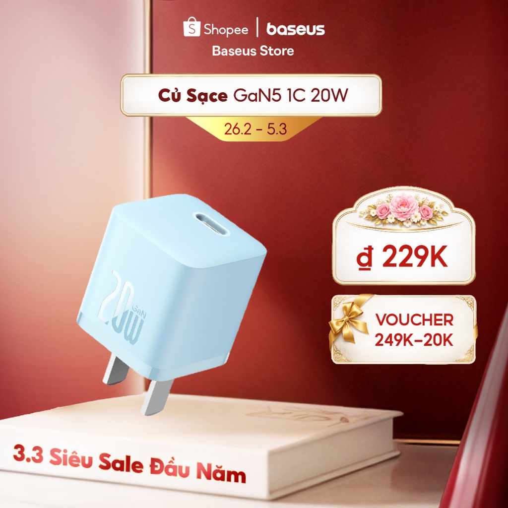 Củ sạc nhanh BASEUS PD 20W GaN5 1C