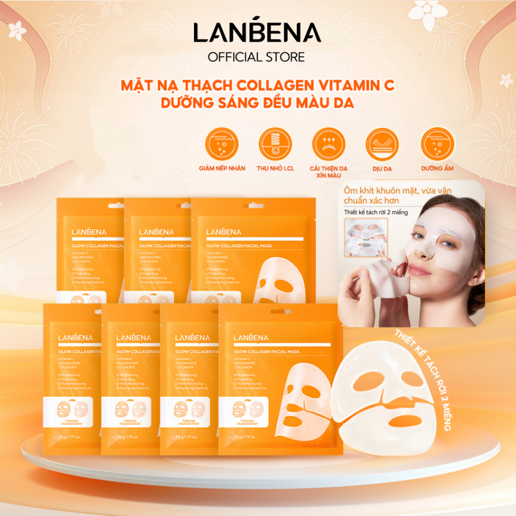 LANBENA Mặt Nạ Thạch  (34g) - Dưỡng Sáng Trắng Da, Chống Lão Hoá Giảm Nhăn Làm Dịu Trẻ Hoá Da Vitamin C  Skincare