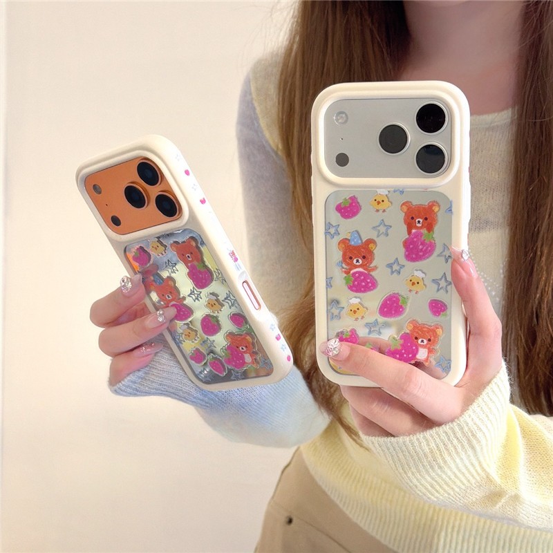 Ốp điện thoại iPhone 17 Pro max 16 Pro max Strawberry Easy Bear pattern TPU materia IMD
