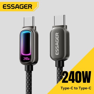 Essager 240W / 100W Type-C sang Type-C Cáp Sạc Nhiều Màu Thở Năng Động Đèn RGB