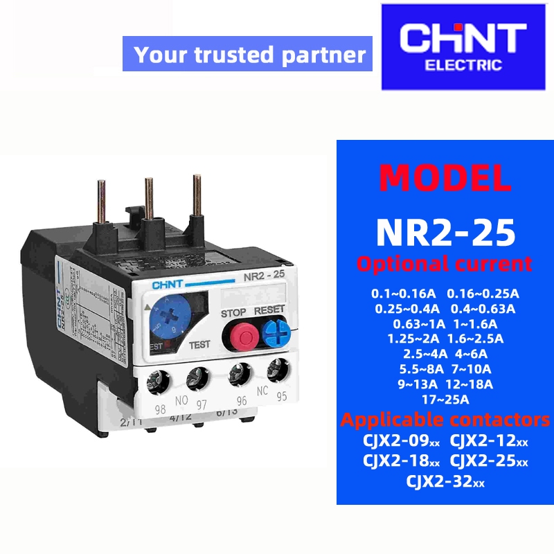 CHINT NR2-25 NR2-36 Rơle bảo vệ quá tải nhiệt 0,25-0,4A 0,63A 1A 1.6A 2A 2.5A 4A 6A 8A 10A 13A 18A 2