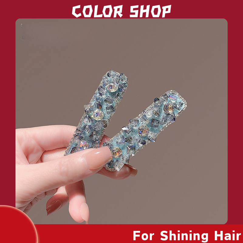 Kẹp tóc pha lê thủ công màu xanh phong cách mới Hàn Quốc [A1111]