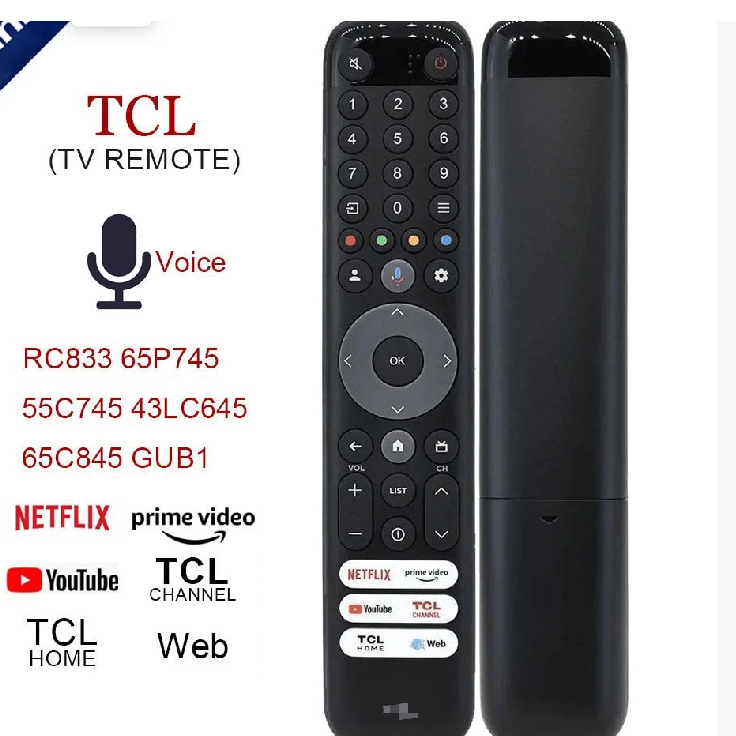 TCL RC833 GUB1 Voice LCD Smart Android TV Điều khiển từ xa Điều khiển từ xa bằng giọng nói RC833 65P