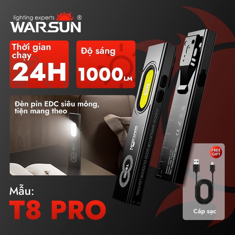 Đèn pin EDC WARSUN T8 Pro - Siêu mỏng, sạc lại được, độ sáng cao, từ tính