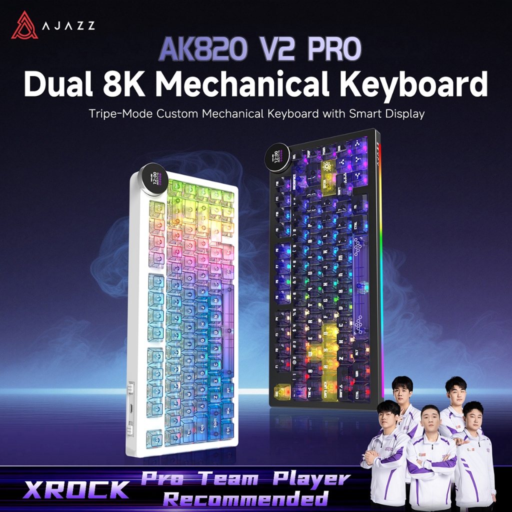 Bàn phím cơ AJAZZ AK820 V2 PRO | Chế độ ba | Tỷ lệ bỏ phiếu 8K | Trao đổi nóng | Màn hình thông minh