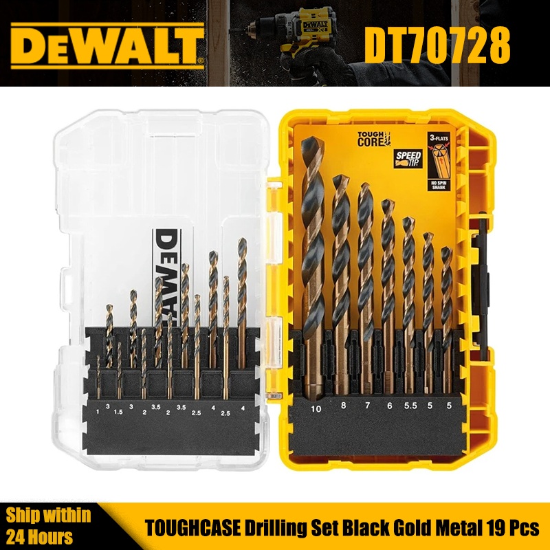 DEWALT DT70728 Bộ Khoan ĐỒNG HỒ Kim Loại Vàng Đen 19 Chiếc HSS Chống Mài Mòn Xoắn Máy Khoan