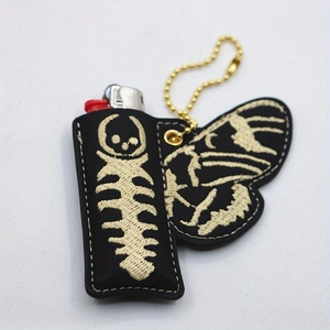 Hộp đựng bật lửa PU Moth Wing thích hợp cho Bic J3 có móc khóa, Vỏ đèn Gothic, Vỏ đèn PU cánh bướm