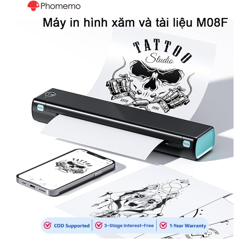 [2 trong 1] Phomemo M08F Máy in tài liệu A4 di động Máy in ảnh Máy in giấy xăm dành cho doanh nghiệp