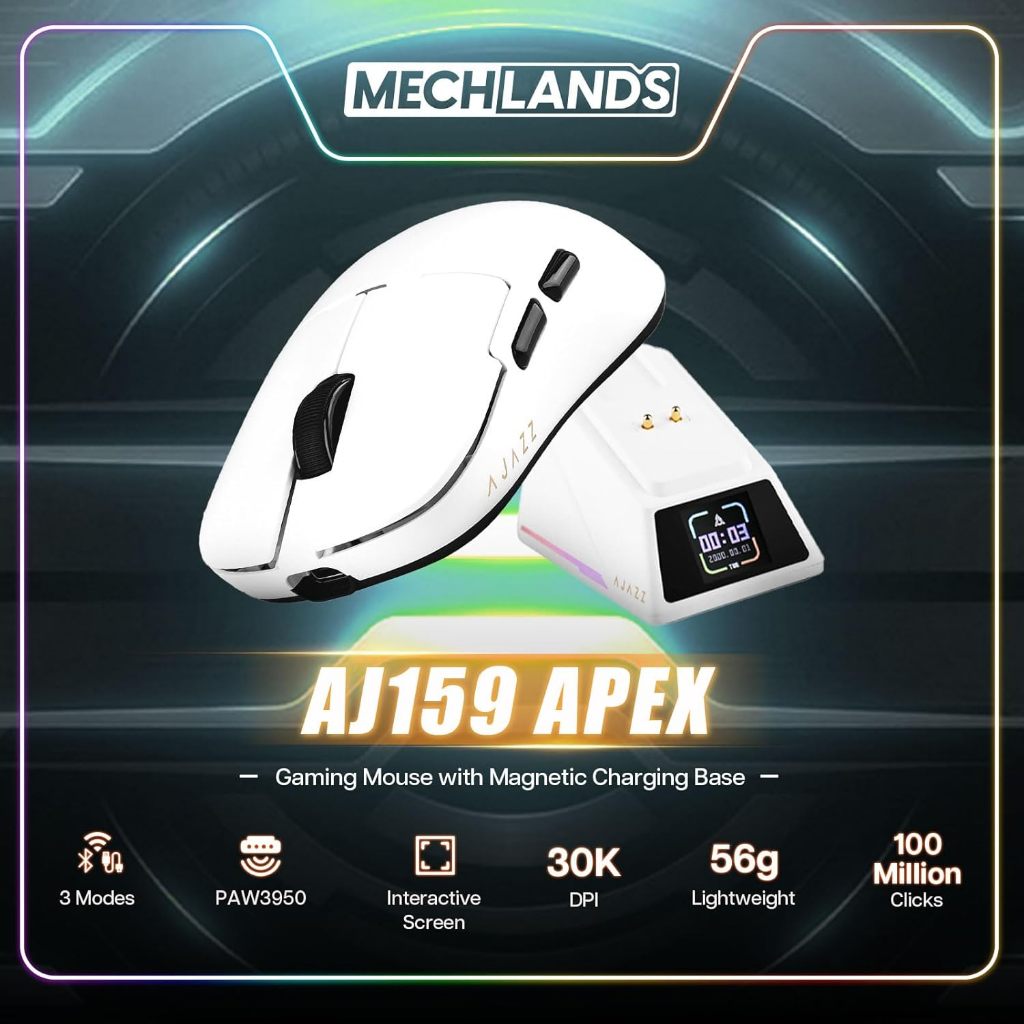 Chuột chơi game không dây AJAZZ AJ159 APEX | Cảm biến PAW3950 | 56g Nhẹ | 3 chế độ | Đế sạc từ tính 