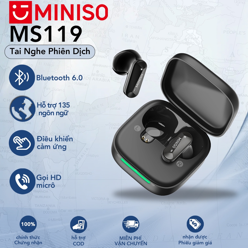 MINISO MS119 Tai Nghe Phiên Dịch AI dịch thuật thời gian thực 135 ngôn ngữ  Công nghệ Bluetooth 6.0  Âm thanh HiFi 2 micro khử tiếng ồn cuộc gọi (ENC) Chống nước IPX5 Tai nghe thể thao không dây | BigBuy360 - bigbuy360.vn
