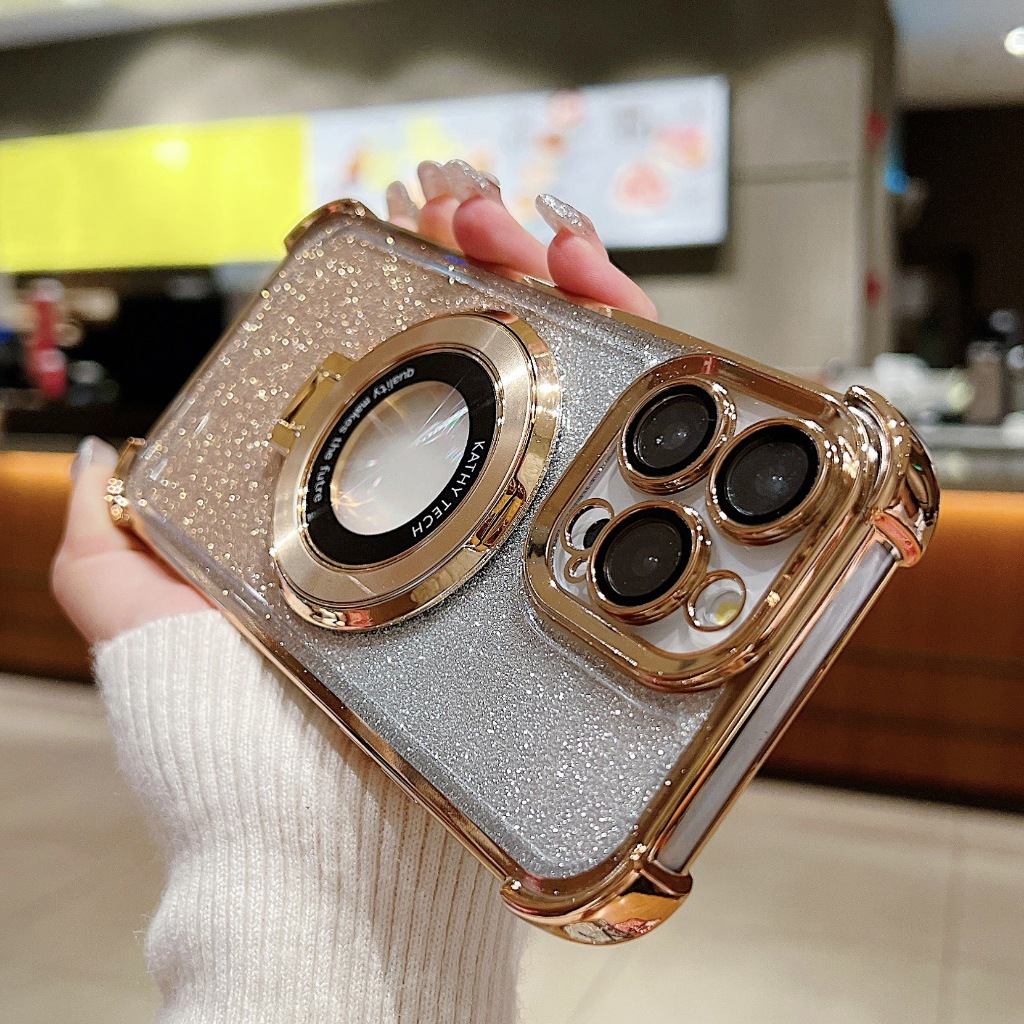 Ốp lưng chống sốc Acrylic iphone 16 15 14 pro max plus 12 13 pro max 11 XS max XS có chân đế Ống kính bảo vệ Camera Vỏ từ tính nhấp nháy