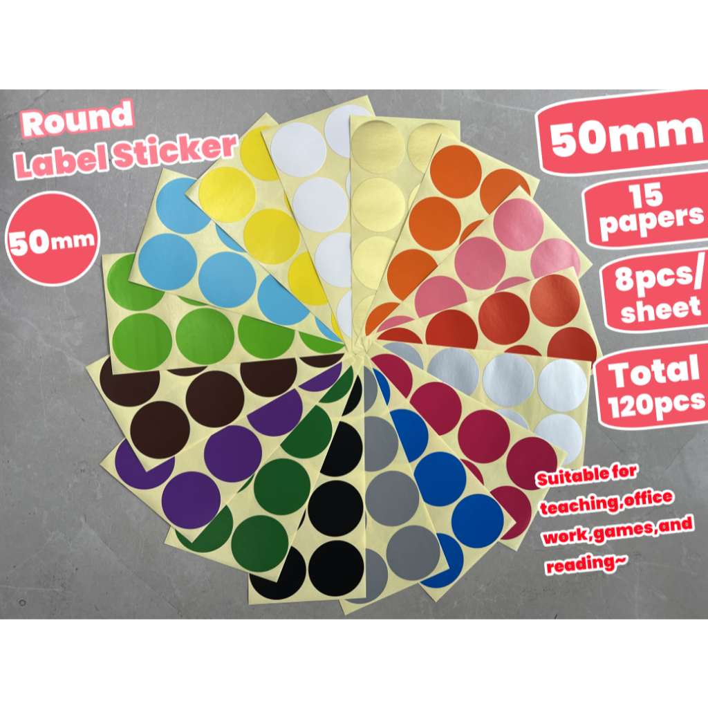 8 Cái / tờ, 50mm, Nhãn chấm màu nhãn dán nhãn phân loại nhãn dán văn phòng phẩm học sinh, Nhiều màu 
