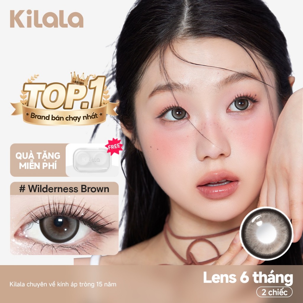 【Deal ưu đãi】Kính áp tròng Kilala màu nâu Wilderness Brown lens cận 6 tháng DIA 14.5mm có độ (0-8) 1