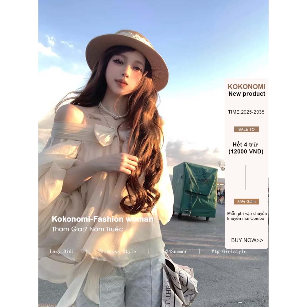 KOKONOMI Tay áo phồng một vai không đều