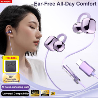 NEWMSNR (Hộp đựng miễn phí) 2026 Tai nghe có dây mới Tai nghe không đau TYPE-C Không nhét trong tai Chất lượng âm thanh cao Tai nghe treo tai AI Tai nghe gọi siêu trong suốt chống mồ hôi tập gym chạy bộ âm bass cực hay tương thích mọi điện thoại máy tính