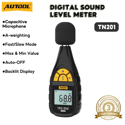 Autool TN201 Đồng hồ đo mức âm thanh kỹ thuật số Máy đo mức âm thanh vehigle Phát hiện tiếng ồn Decibel kiểm tra giám sát 30-130dB Máy đo tiếng ồn Máy đo âm lượng tiếng ồn