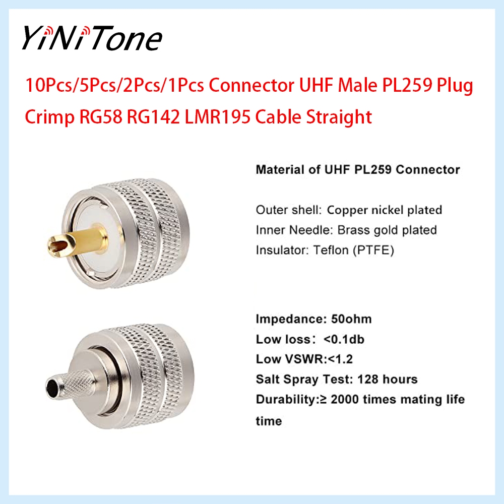 UHF PL259 Nam Cắm RF Đồng Trục Uốn Kết Nối Adapter Cho RG58 RG142 LMR195 LMR200 RG400 Cáp