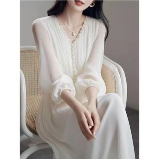 Qianqian Quần Áo Nữ QQ Năm nay Đẹp Ôm Hơn Nhìn Bao Da Thịt Váy Dài Cao Cấp Nhẹ Nhàng Tính Khí Ôm vừa vặn Váy Trắng Nữ Mùa Xuân