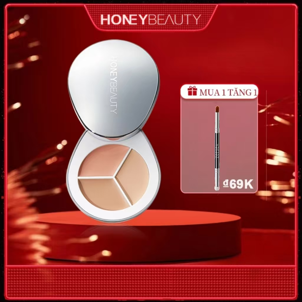 【VN Tàu Thủy】Honey Beauty kem che khuyết điểm 3 màu chống thấm nước giúp hiệu chỉnh màu da