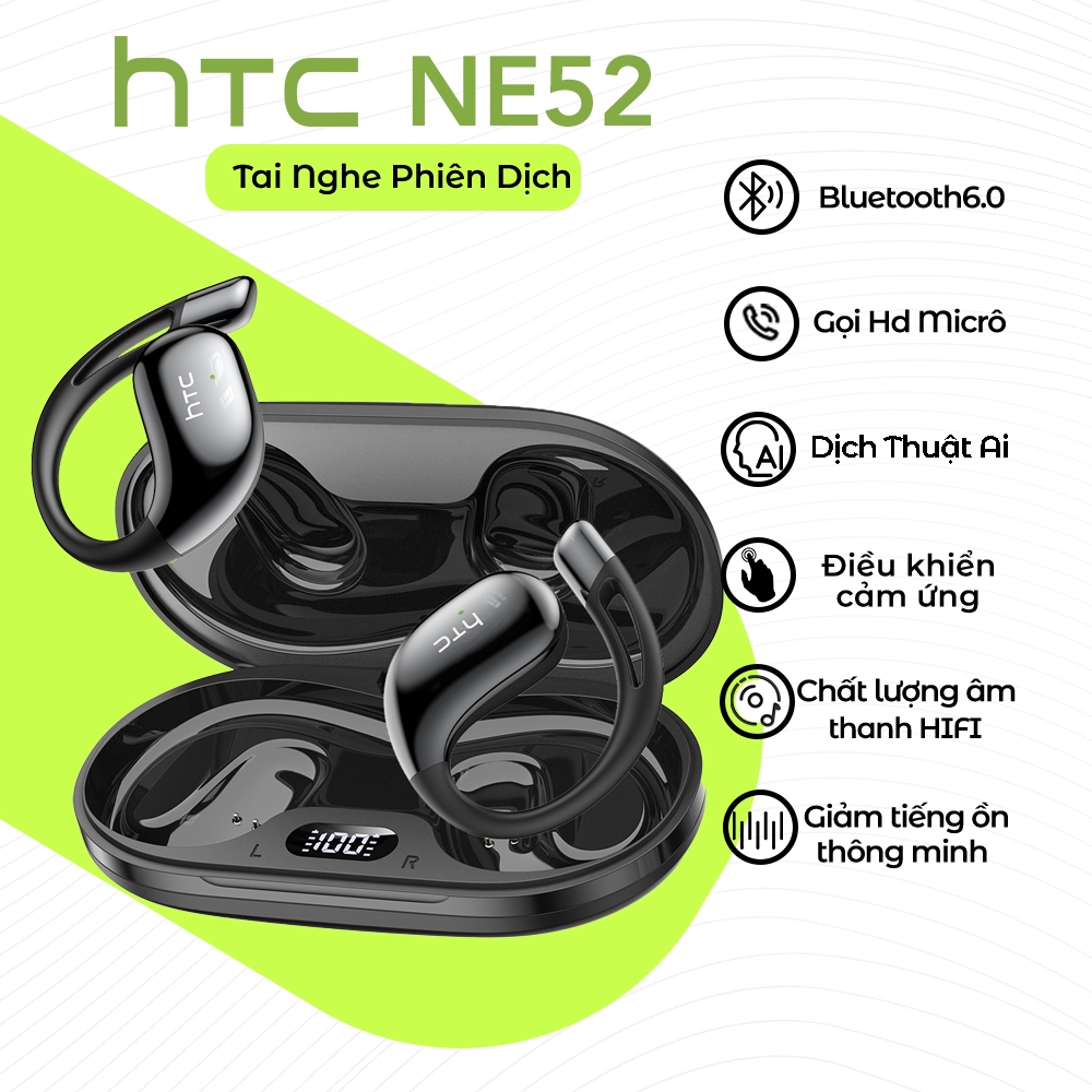 HTC NE57 Tai nghe phiên dịch  AI dịch thuật đồng thời 134 ngôn ngữ  Bluetooth 6.0  Âm thanh nổi HiFi  Thiết kế thời trang Tai nghe không dây | BigBuy360 - bigbuy360.vn