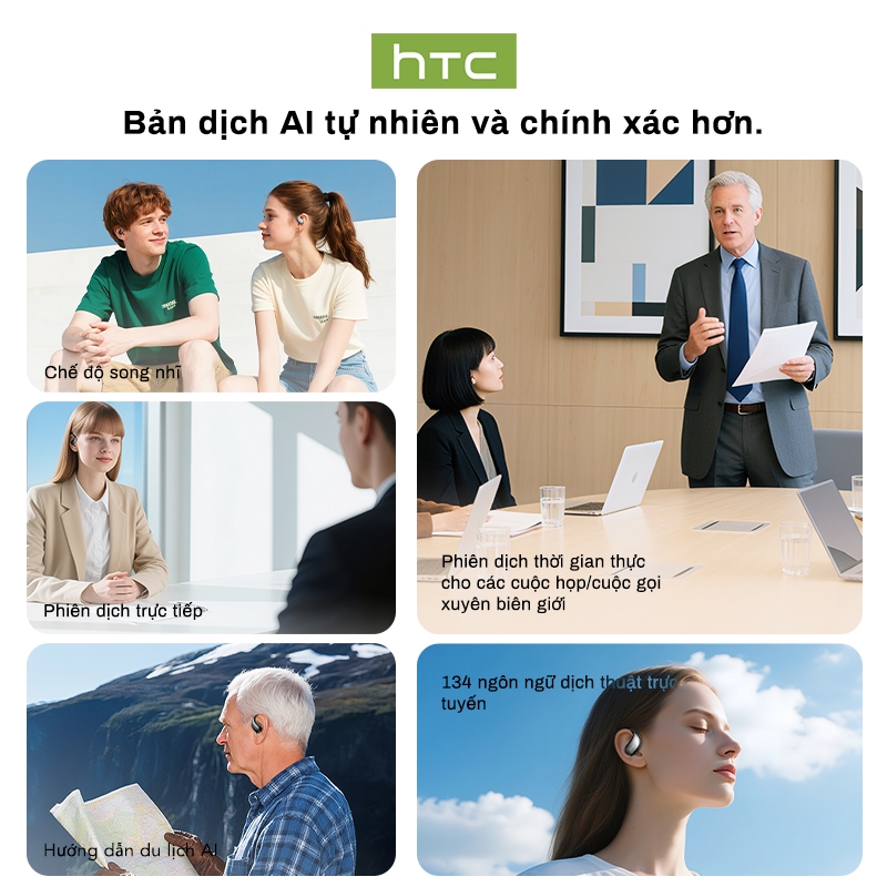 HTC NE57 Tai Nghe Phiên Dịch AI Dịch thuật AI Bluetooth 6.0 Hỗ trợ 134 ngôn ngữ  Tai nghe không dây Âm thanh chất lượng cao Thiết kế thời trang Pin 400mAh | BigBuy360 - bigbuy360.vn