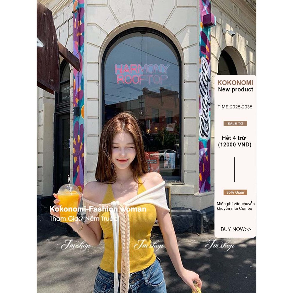 KOKONOMI Áo dây + Bộ khăn choàng tương phản