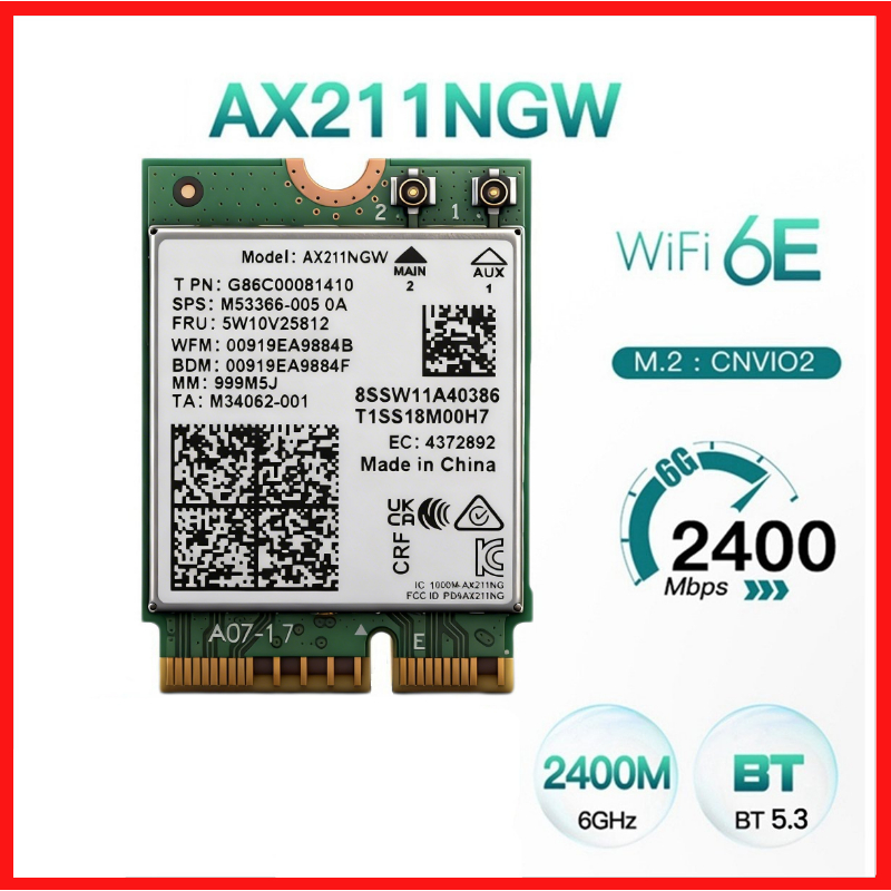 WiFi 6E AX211NGW Tri Band 2.4G / 5G / 6Ghz Mạng Không Dây Bộ Chuyển Đổi Thẻ Wifi Cho BT 5.2 AX211 M.