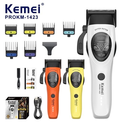 Kemei 1423 Bên Ngoài Động Cơ Không Chổi Than Sạc Tóc Tông Đơ Chuyên Nghiệp 10000RPM SPACE Lưỡi Cắt Tóc
