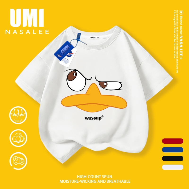 【Giao hàng trong 48 giờ】 NASA Áo thun trẻ em tay ngắn màu trắng chất liệu cotton In hình vịt vui nhộn Dành cho bé trai và bé gái Thời trang