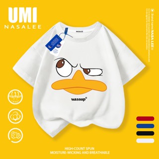 【Giao hàng trong 48 giờ】 NASA Áo thun trẻ em tay ngắn màu trắng chất liệu cotton In hình vịt vui nhộn Dành cho bé trai và bé gái Thời trang