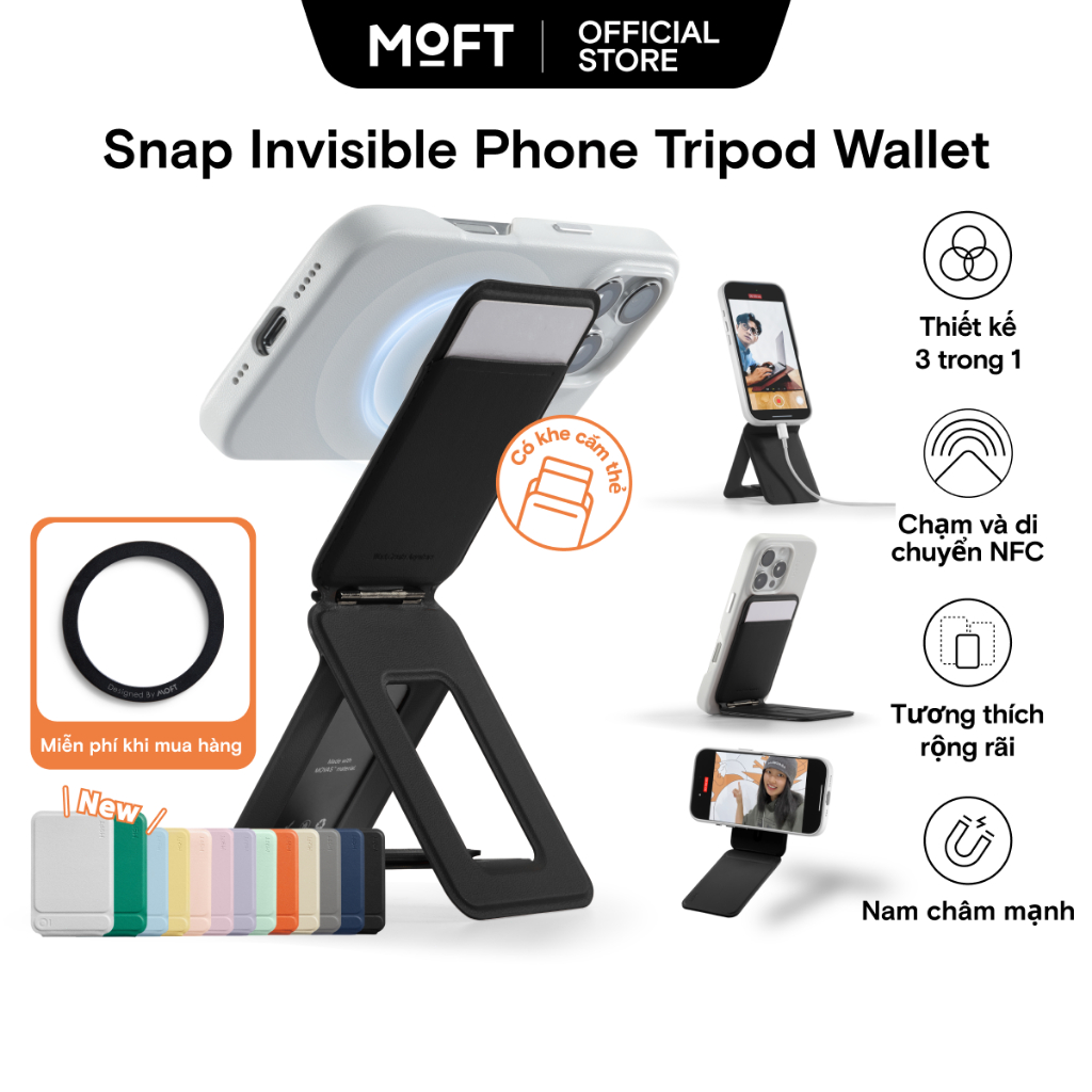 Moft Snap Ví điện thoại vô hình Giá đỡ chân máy điện thoại MOVASTM Tương thích từ tính 3 trong 1