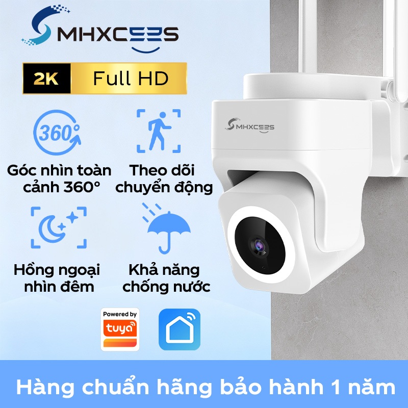 Mhome Camera ngoài trời 2K+ chống nước, Camera an ninh 360 WiFi 2.4G, Tuya/Smart Life