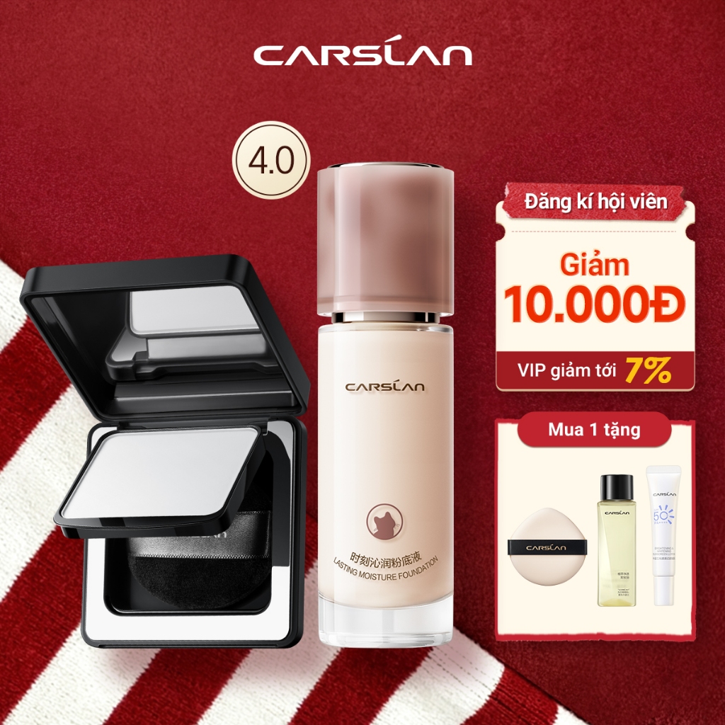 [COMBO] Phấn phủ nén CARSLAN BLACK MAGNET 2.0 8g + Kem nền bám chặt lâu trôi 4.0 30g