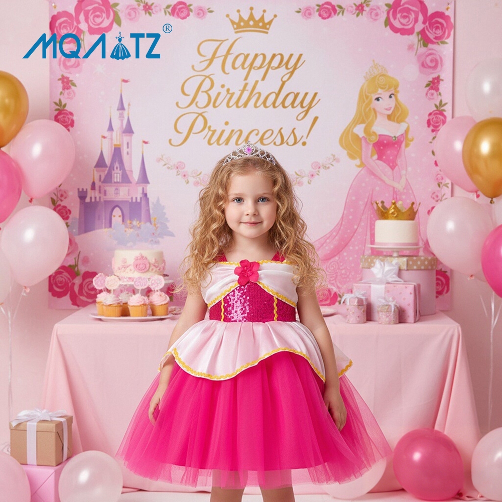 MQATZ Baby Girl Rose Cosplay Dress Birthday Girls Children Costume Lace Princess Dresses Cute Girl P