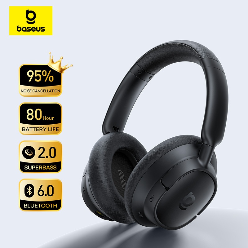 【New Arrivals】Baseus BH1 NC Lite Wireless Headphones Noise-Cancelling Headphones 80Hours Playtime Bl