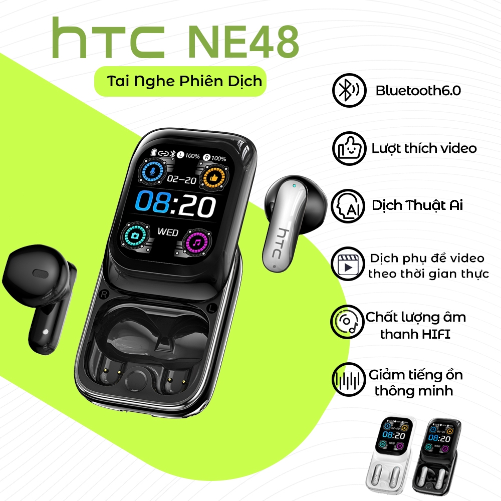 HTC NE48  Tai Nghe Phiên Dịch  Tai nghe Bluetooth Màn hình cảm ứng LED 134 Ngôn ngữ dịch HIFI Giảm tiếng ồn Âm nhạc Hradphone có micrô Bluetooth 6.0