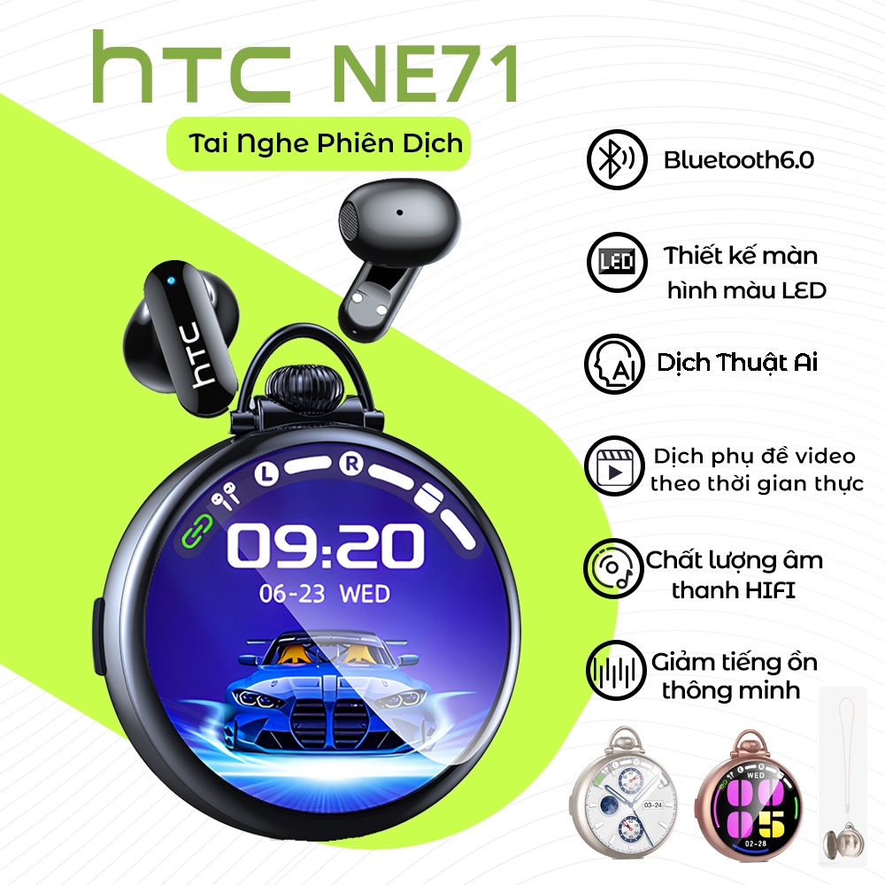 HTC NE71 Tai nghe dịch  Tai nghe Bluetooth 6.0 AI Dịch trực tiếp Màn hình LED thông minh HiFi Chất lượng âm thanh Công nghệ khử tiếng ồn