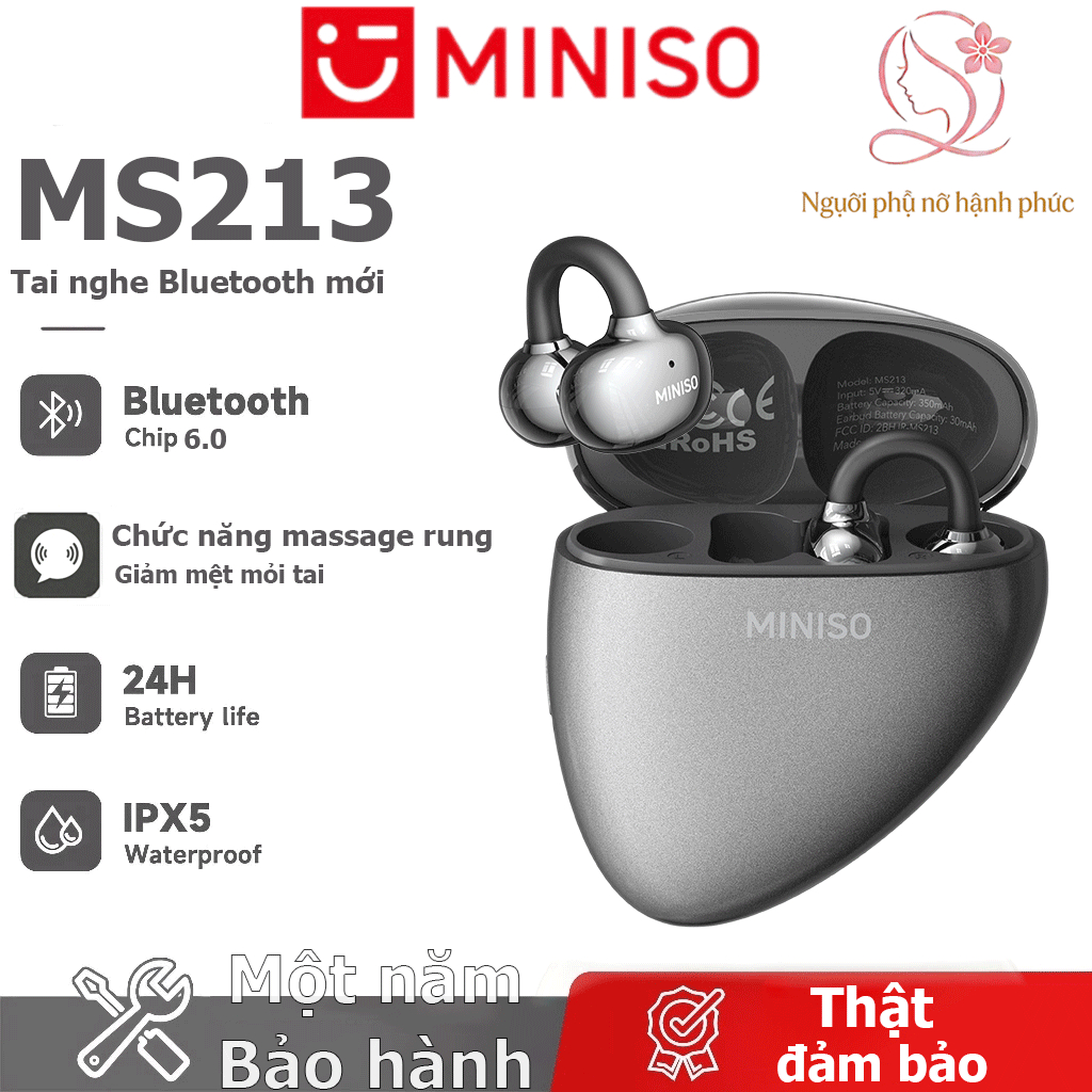 Tai nghe Bluetooth MINISO MS213 Bluetooth 6.0 Rung Massage Thoải mái Mặc Giảm mệt mỏi Cuộc gọi HD IPX5 Chống nước Bảo hành một năm | BigBuy360 - bigbuy360.vn