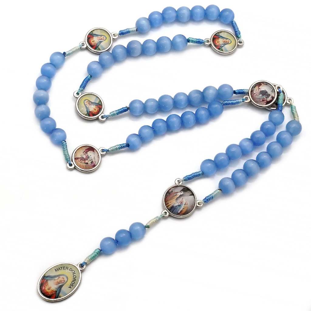 Seven Bitter Rosary-Apple Green Agate / Blue Cat 's Eye-Rope Rosary-8mm