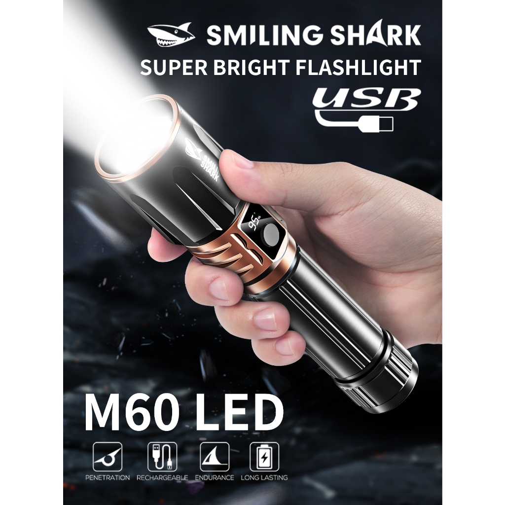 Đèn pin Mạnh mẽ Led SMILING SHARK siêu sáng M80 8400LM 6 chế độ 26800 Type C Có thể sạc lại ngoài tr