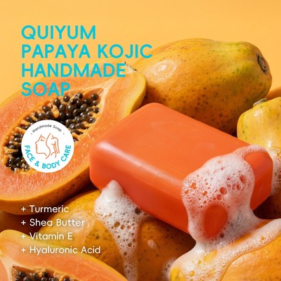 QUIYUM Papaya Kojic Xà Phòng Handmade 100g Hyaluronic Acid Nghệ Làm Sáng Da Xà Phòng Cho Mặt & Cơ Thể Tất Cả Các Loại Da